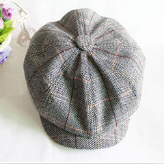 French Style Checked Flat Hat